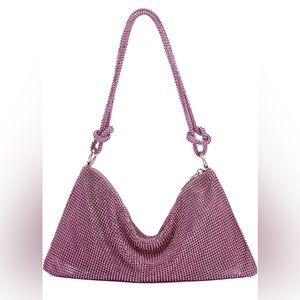 Pink-Purple Rhinestone Hobo Style Bag with Gold Hardware